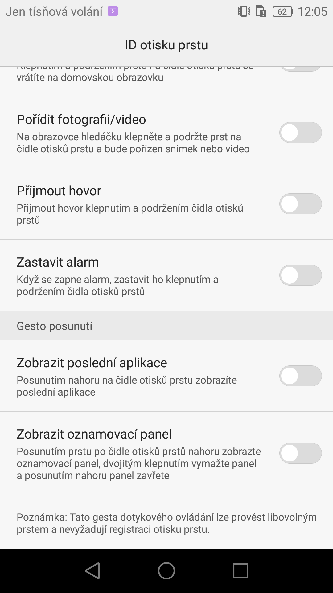 Honor X5 fingerprint settings