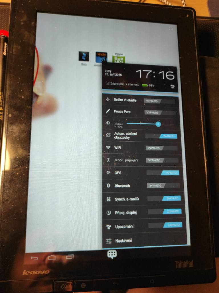 Thinkpad Tablet - quick settings popup